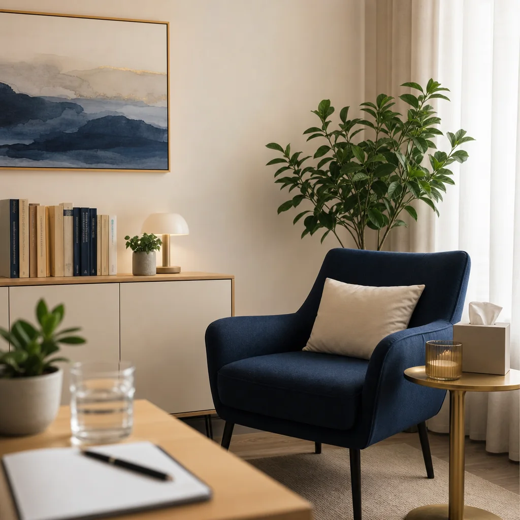 Fotoliu intr-un spatiu de consultatie calm si luminos